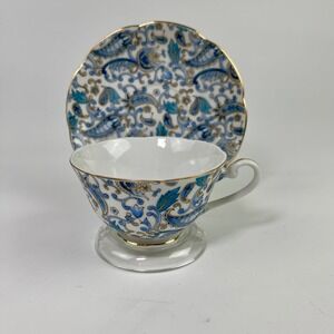 Lefton China Blue Paisley and Floral Lusterware Tea Cup and Saucer Sets 2339